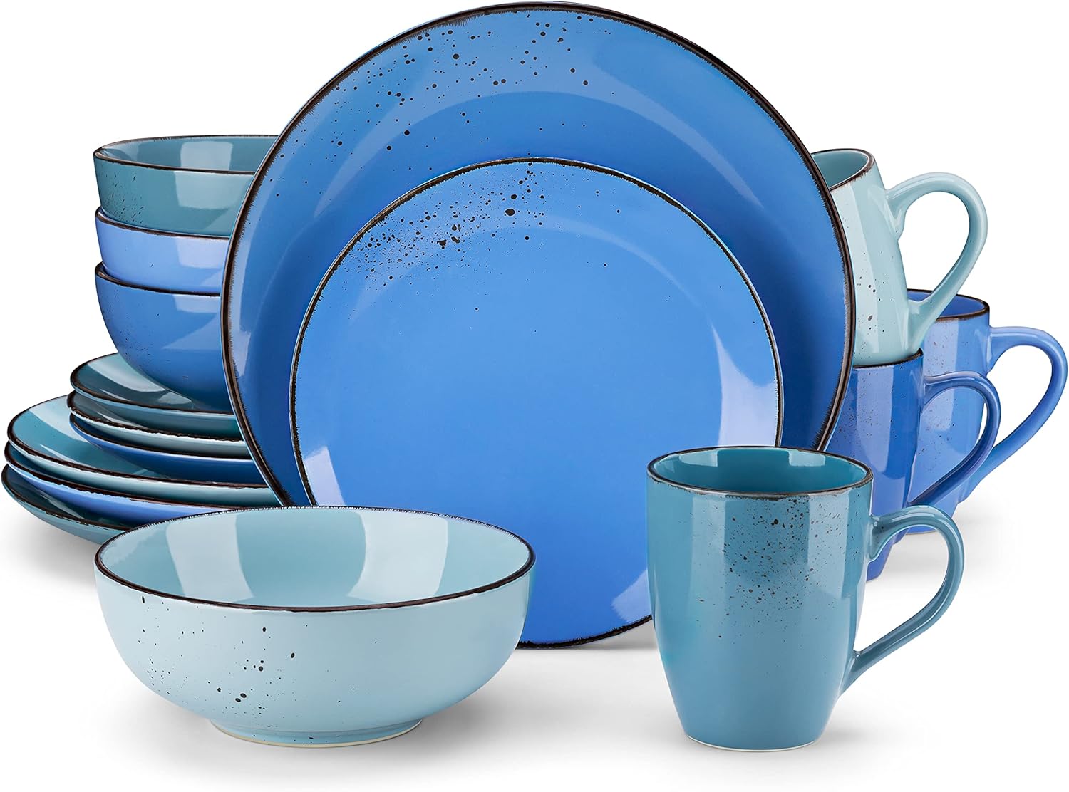 vancasso Navia Ceramic Dinnerware Set, 16 pieces Set of 4 Stoneware Spray Spot Patterned Service Dish with Dinner Plates, Salad Plates, Bowls, Mugs